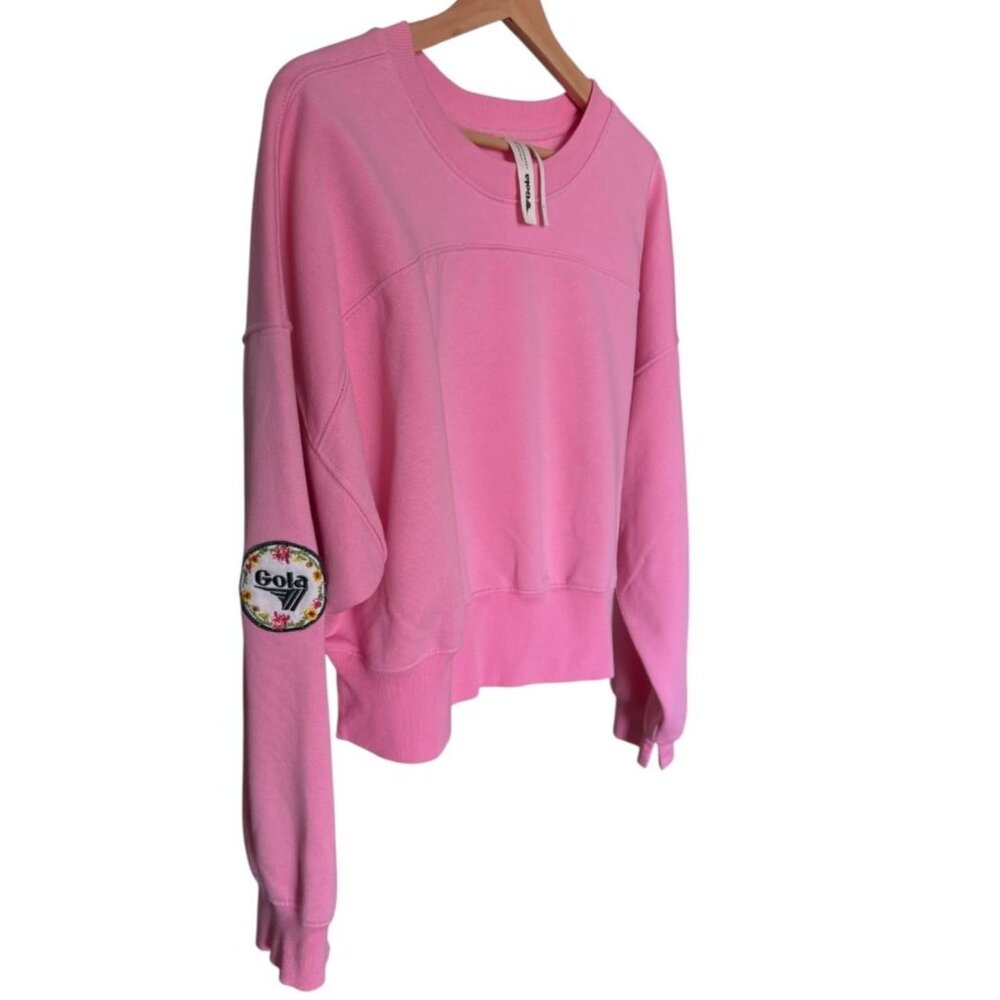 Gola x Anthropologie Pink Sweatshirt MEDIUM Floral Patch Cropped Crewneck Soft - Picture 4 of 10
